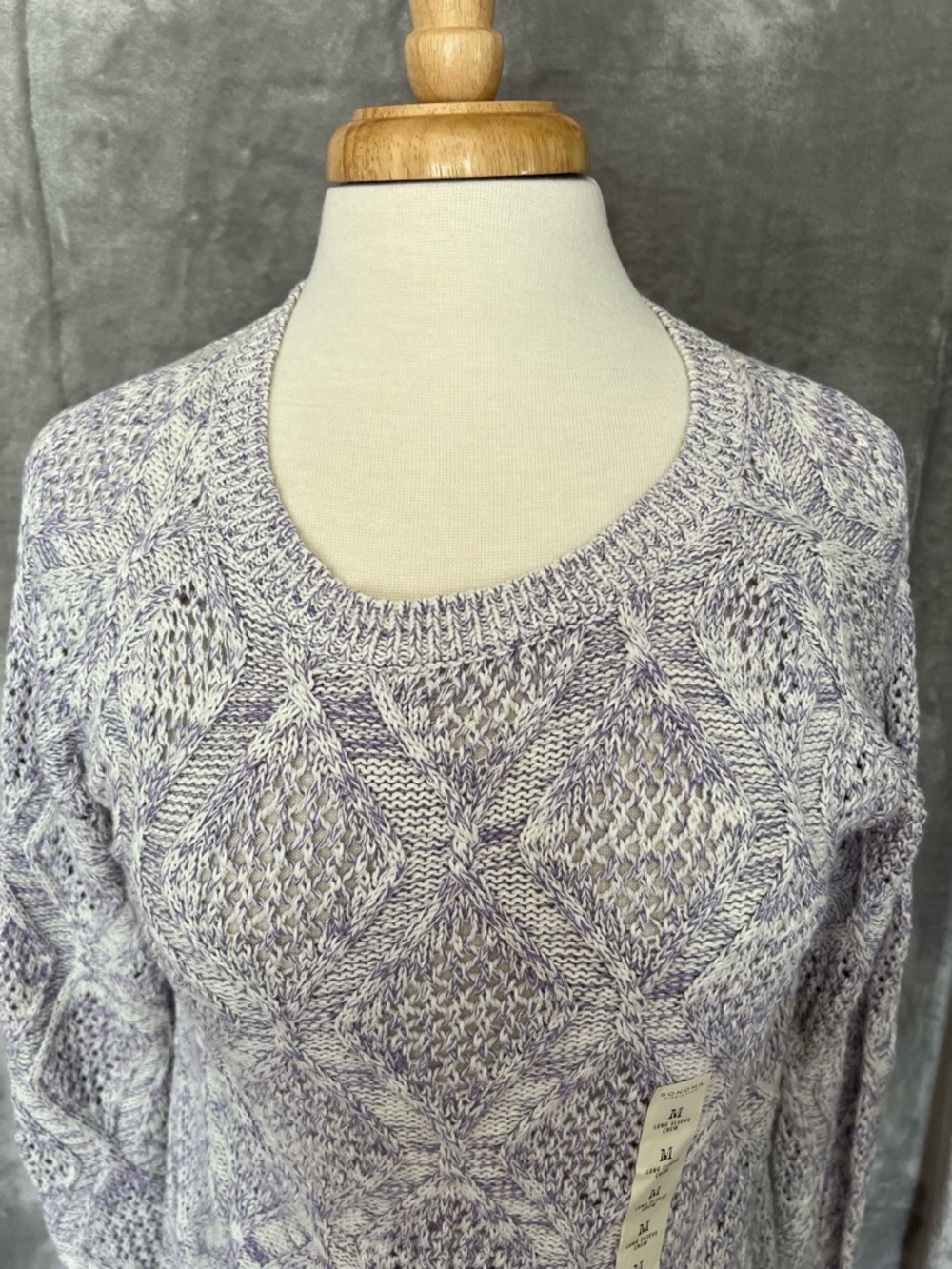 Sonoma Sweater Medium Cable Knit Crew Neck Purple White NWT